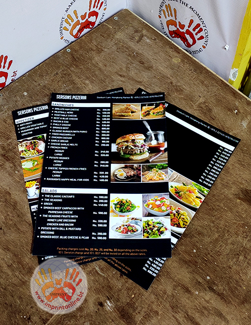 imprint thimphu custom hotel menu printing