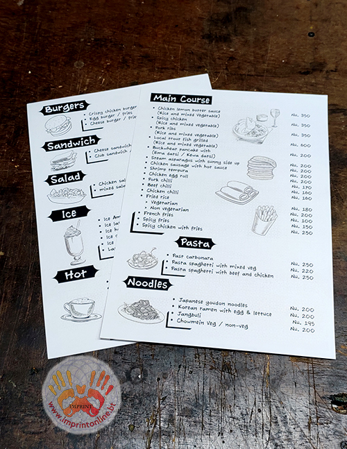 imprint thimphu custom hotel menu printing